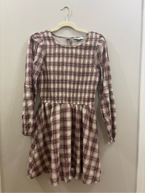 American Eagle Outfitters Dresses & Skirts - American Eagle Outfitters Burgundy and Cream Plaid Smocked Waist Dress